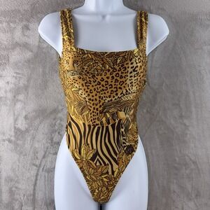 Indah One Piece Swimsuit Womens Size Small Yellow Safari Animal Print Monokini